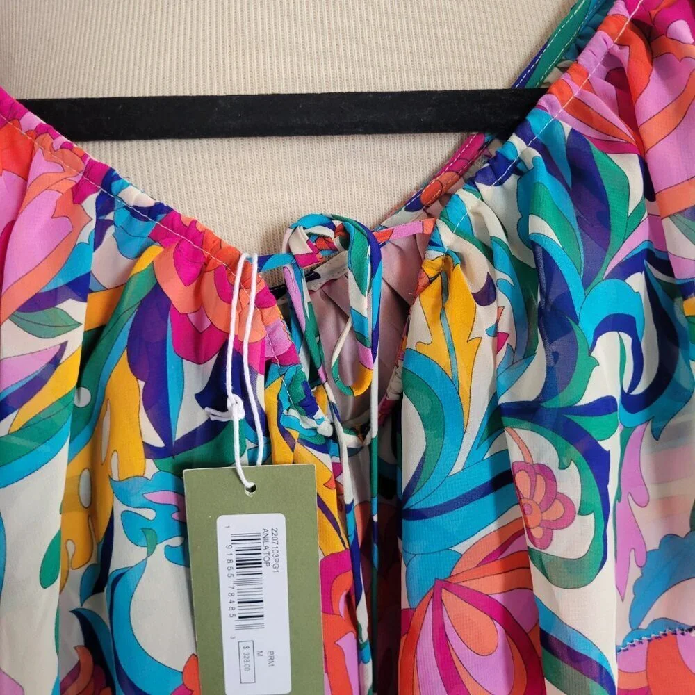 Trina Turk Tanvi Anila Floral Balloon Sleeve Blouse (Size: Medium)